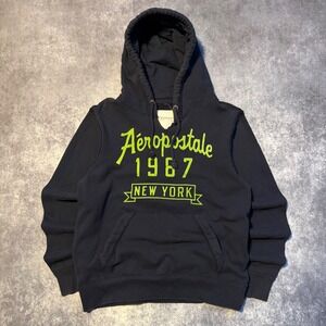 Y2K Aeropostale New York Mens Hoodie Navy Blue Green Graphic Pullover Medium